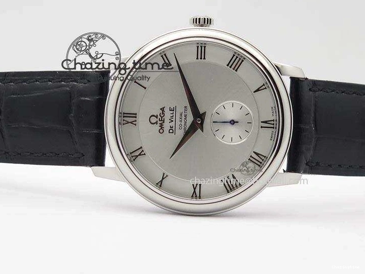 0814 De Ville MK 1:1 Best Edition SS White Dial On Black Leather Asian Seagull T1701 (Sec@6) Sporty 8244